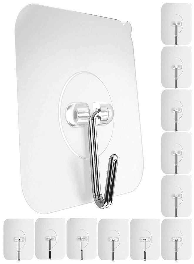 NEXAR 10 pcs Wall Hooks for Hanging Strong, Adhesive Hooks for Wall Heavy Duty, Wall hangings, Kitchen Accessories Items, Clothes Hanging, Stainless Steel, Transparent - Image 1
